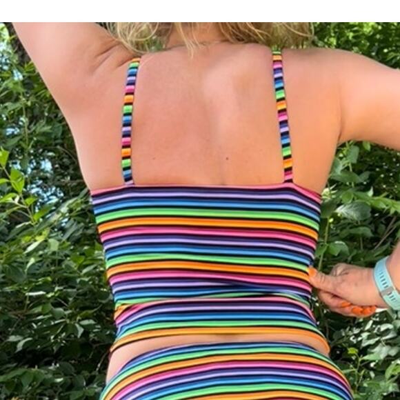 Vintage 90s Catalina neon rainbow stripe tankini top SMALL - Picture 3 of 8